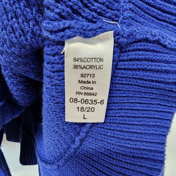 Roamans Gold Button Cardigan Size L 18/20 Ruffle Hem Neck Nautical Coastal Blue - Picture 11 of 11